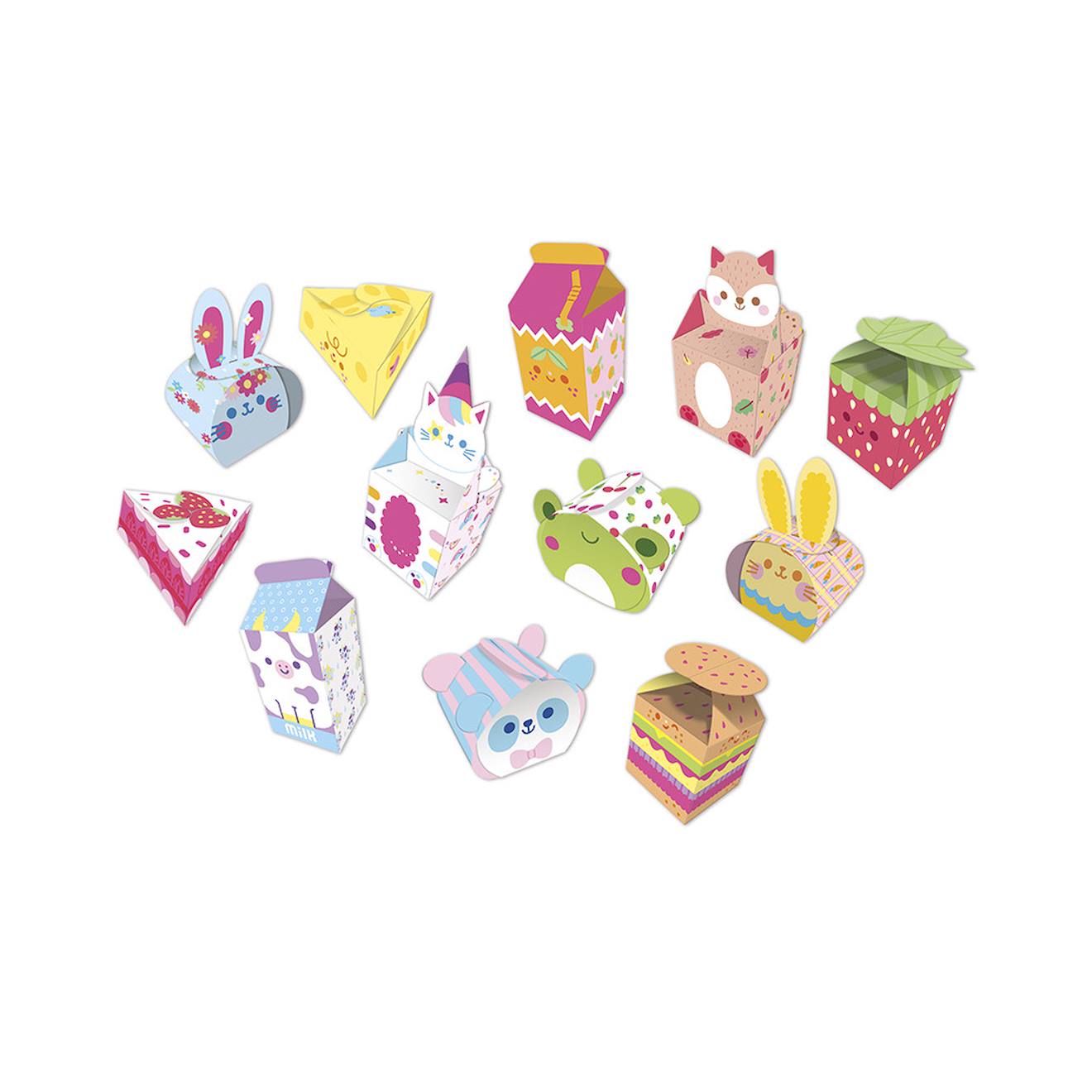 12 boîtes en papier kawaii à créer - kit loisir créatif enfant multicolore