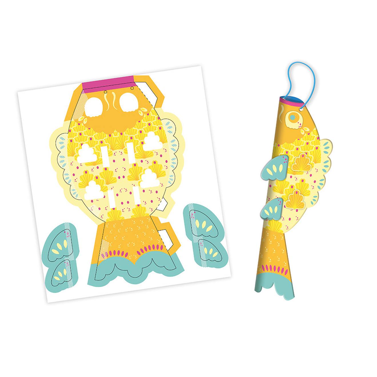 12 poissons en papier à créer multicolore