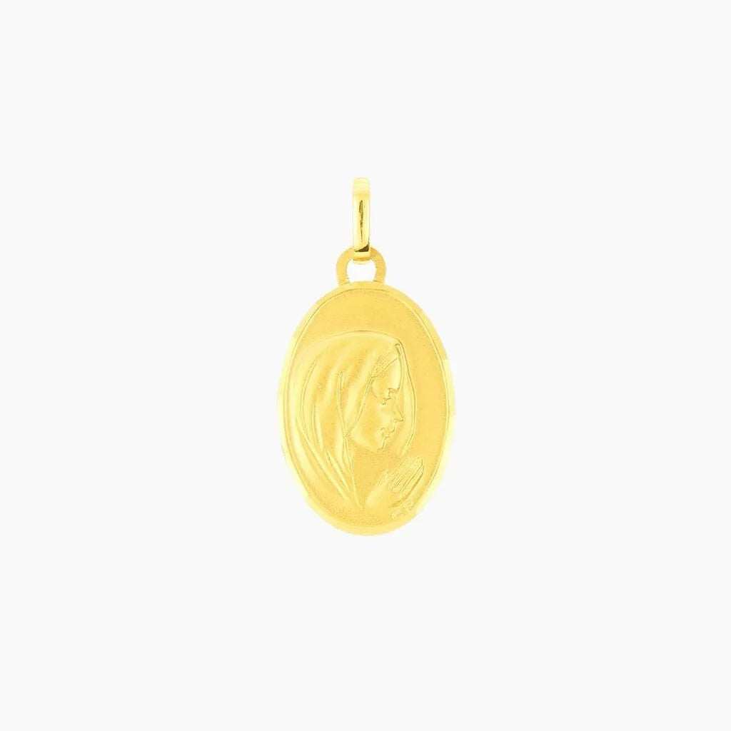 Pendentif Vierge ovale en or jaune pour un baptême intemporel