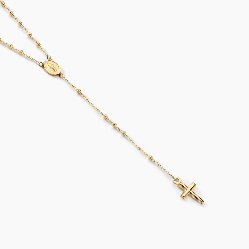 Collier Evelina Croix Maille Boule Or Jaune : l’élégance du chapelet revisité