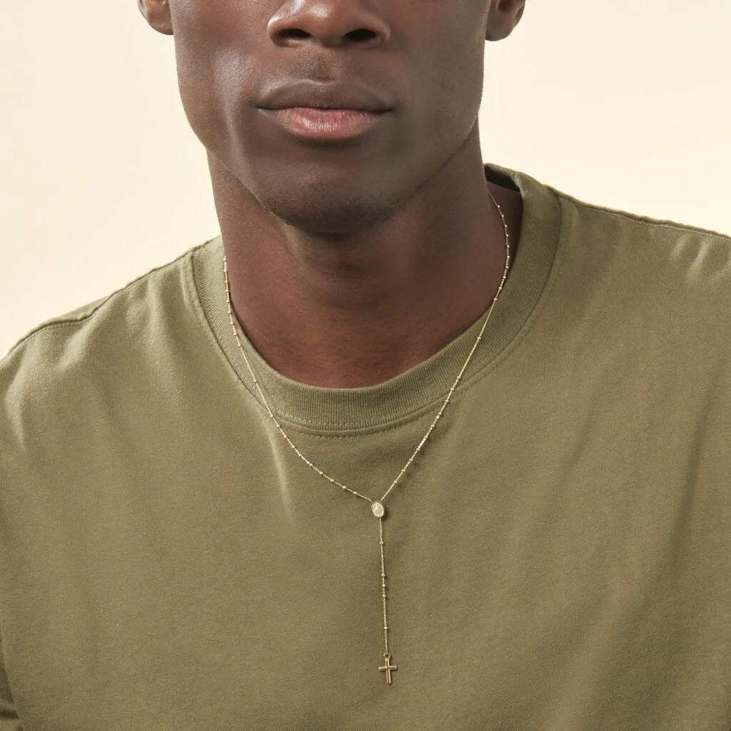 Collier Evelina Croix Maille Boule Or Jaune : l’élégance du chapelet revisité