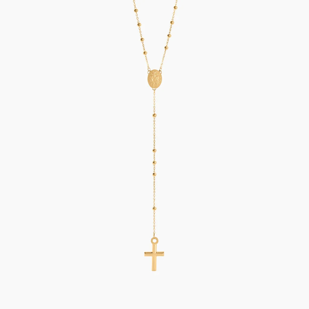 Collier Evelina Croix Maille Boule Or Jaune : l’élégance du chapelet revisité