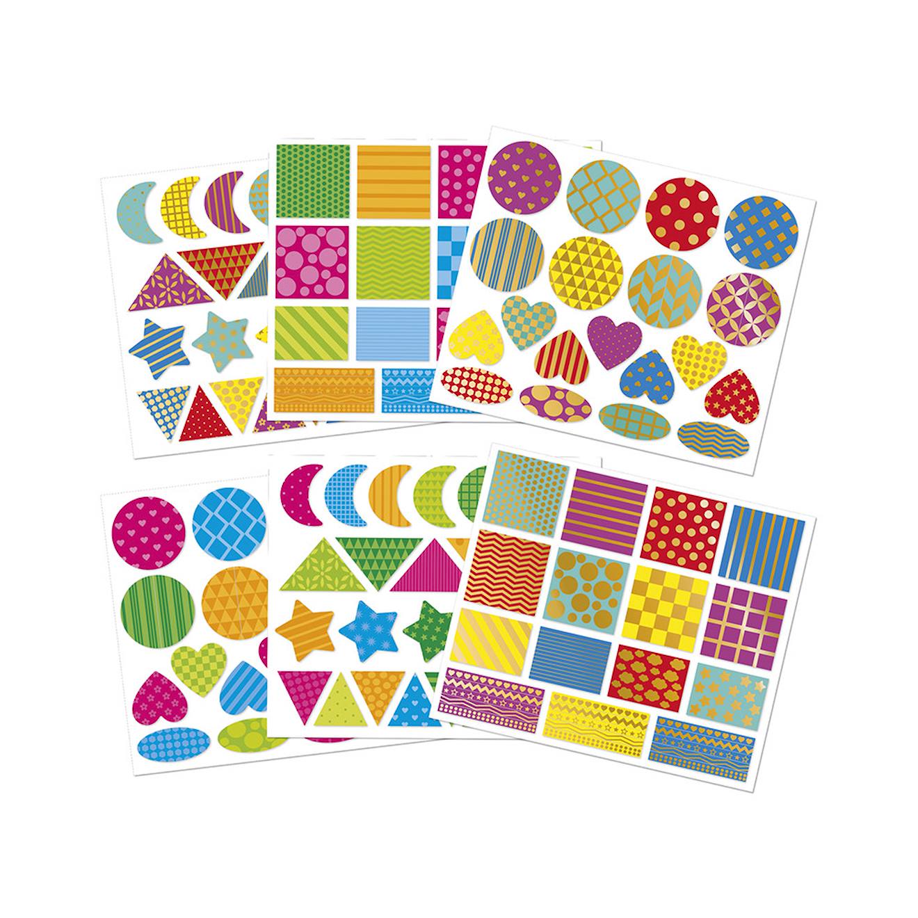 150 stickers en planches formes géométriques multicolore