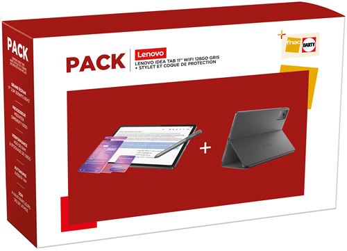 Pack Tablette Tactile Lenovo Idea Tab 11" Wi-Fi 128 Go Gris anthracite + Stylet + Coque de protection