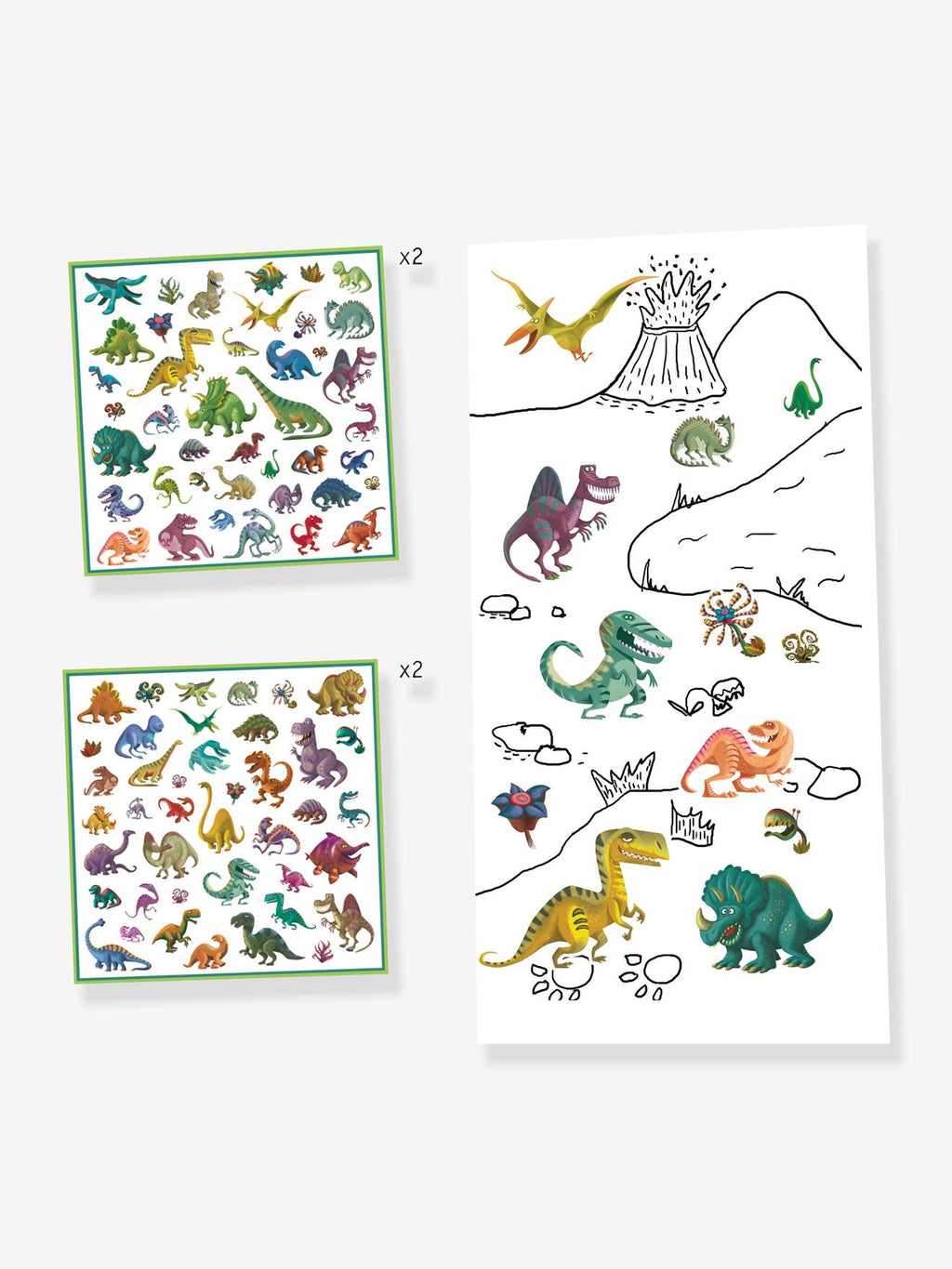 160 stickers dinosaures vert