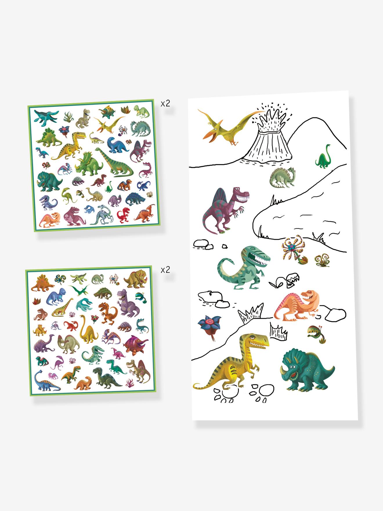 160 stickers dinosaures vert