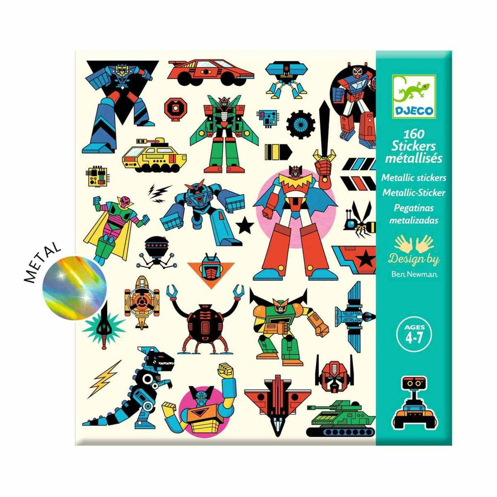 160 stickers métallisés robots multicolore