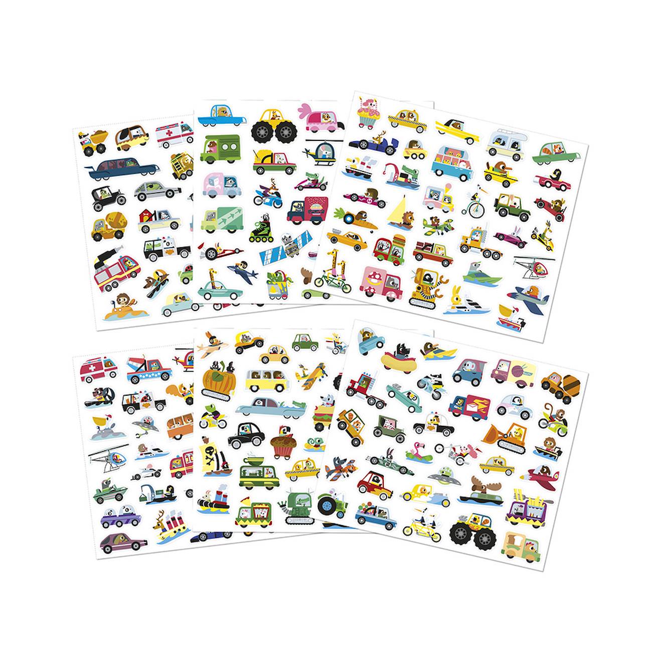 200 stickers en planches les véhicules multicolore
