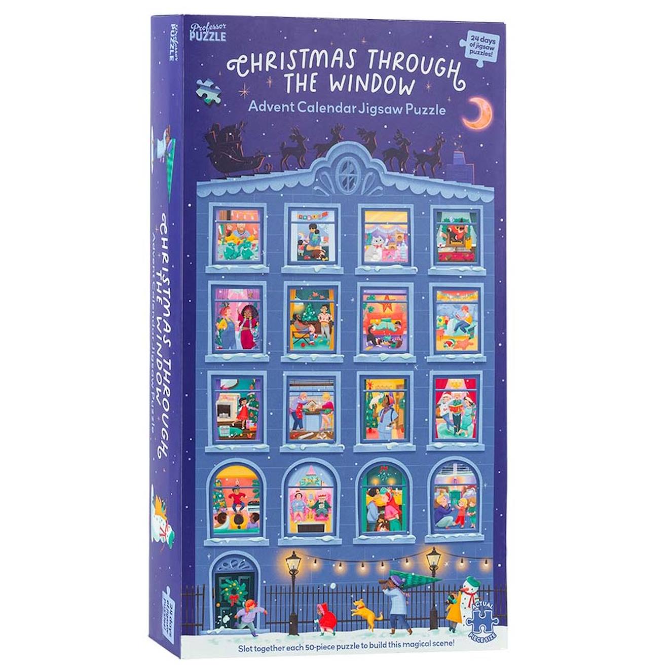 24 puzzles de 50 pièces - calendrier de l'avent noël à travers la fenêtre bleu