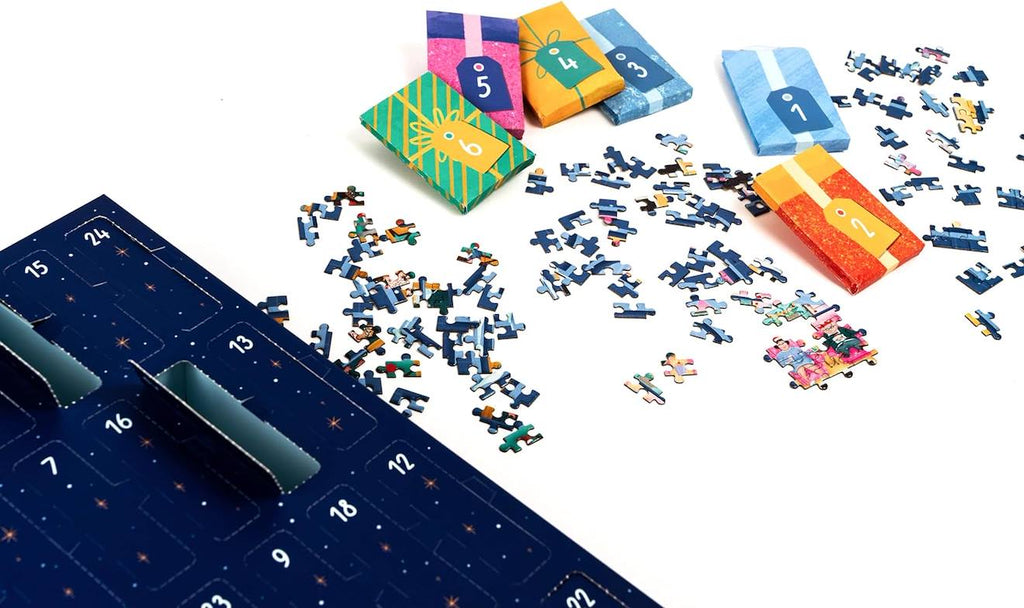 24 puzzles de 50 pièces - calendrier de l'avent noël à travers la fenêtre bleu