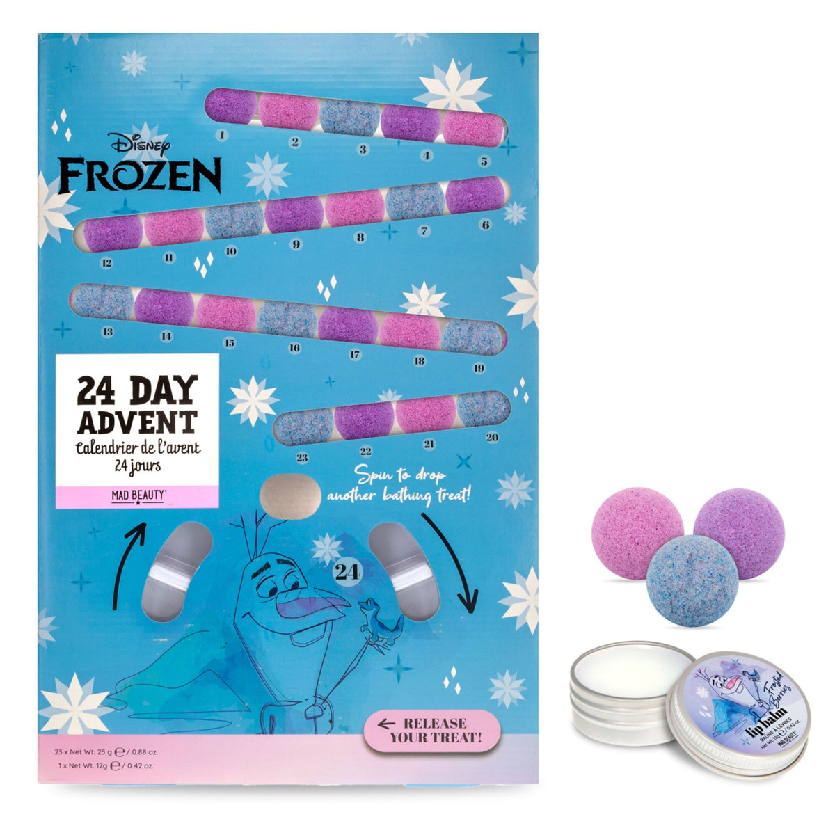 Calendrier de l'Avent Disney La Reine des Neiges boules de bain et baume à lèvres – visuel 1