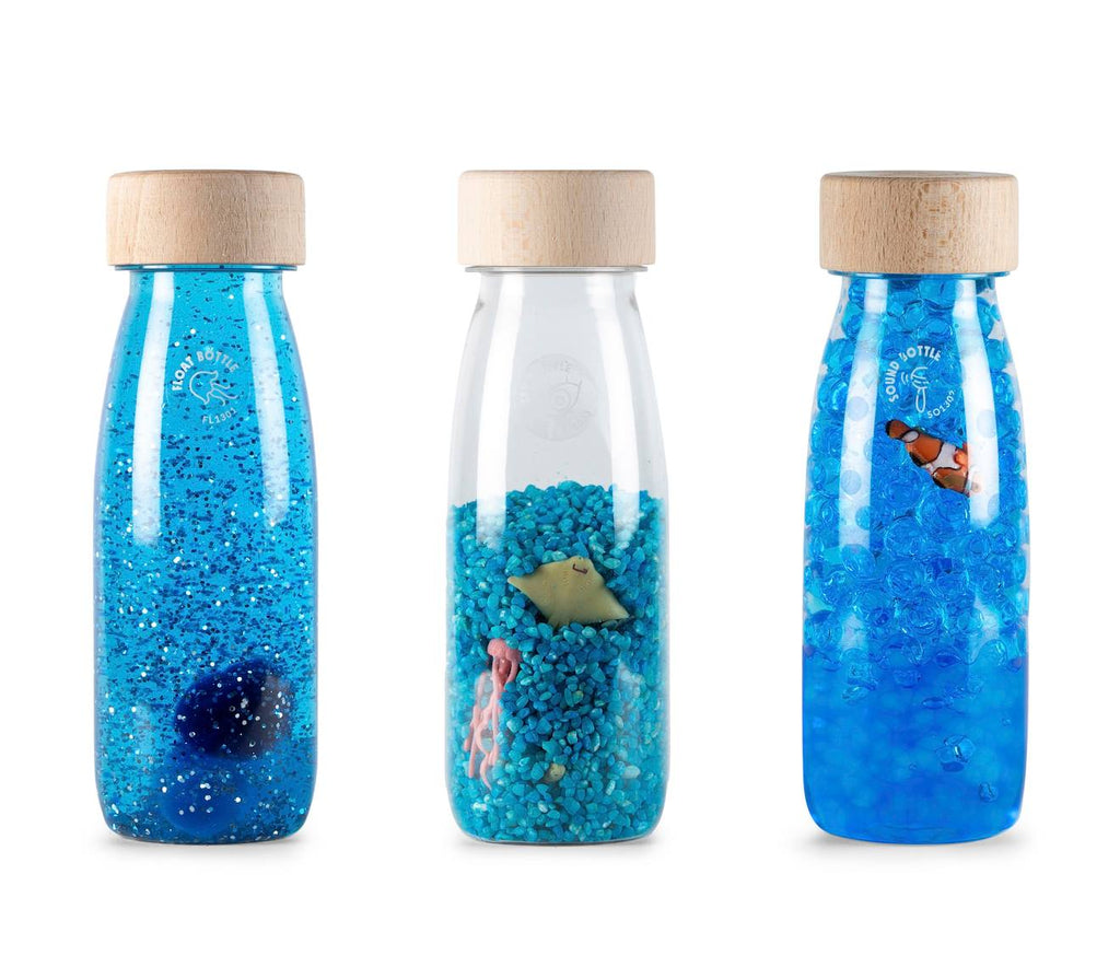 3 bouteilles sensorielles serenity bleu