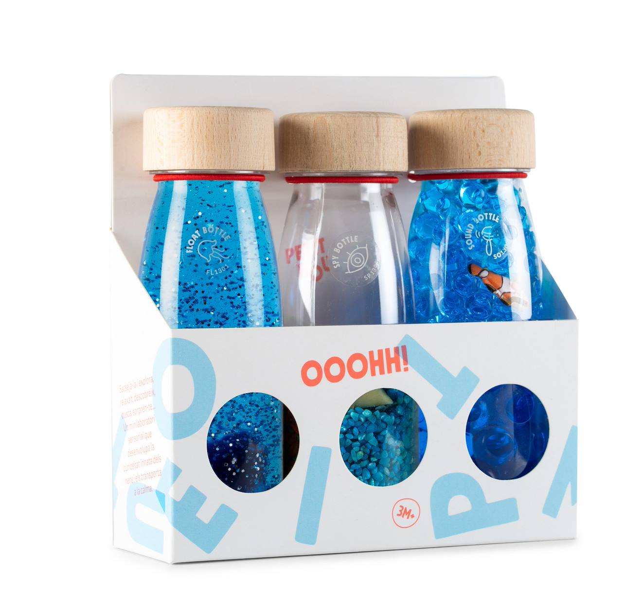 3 bouteilles sensorielles serenity bleu