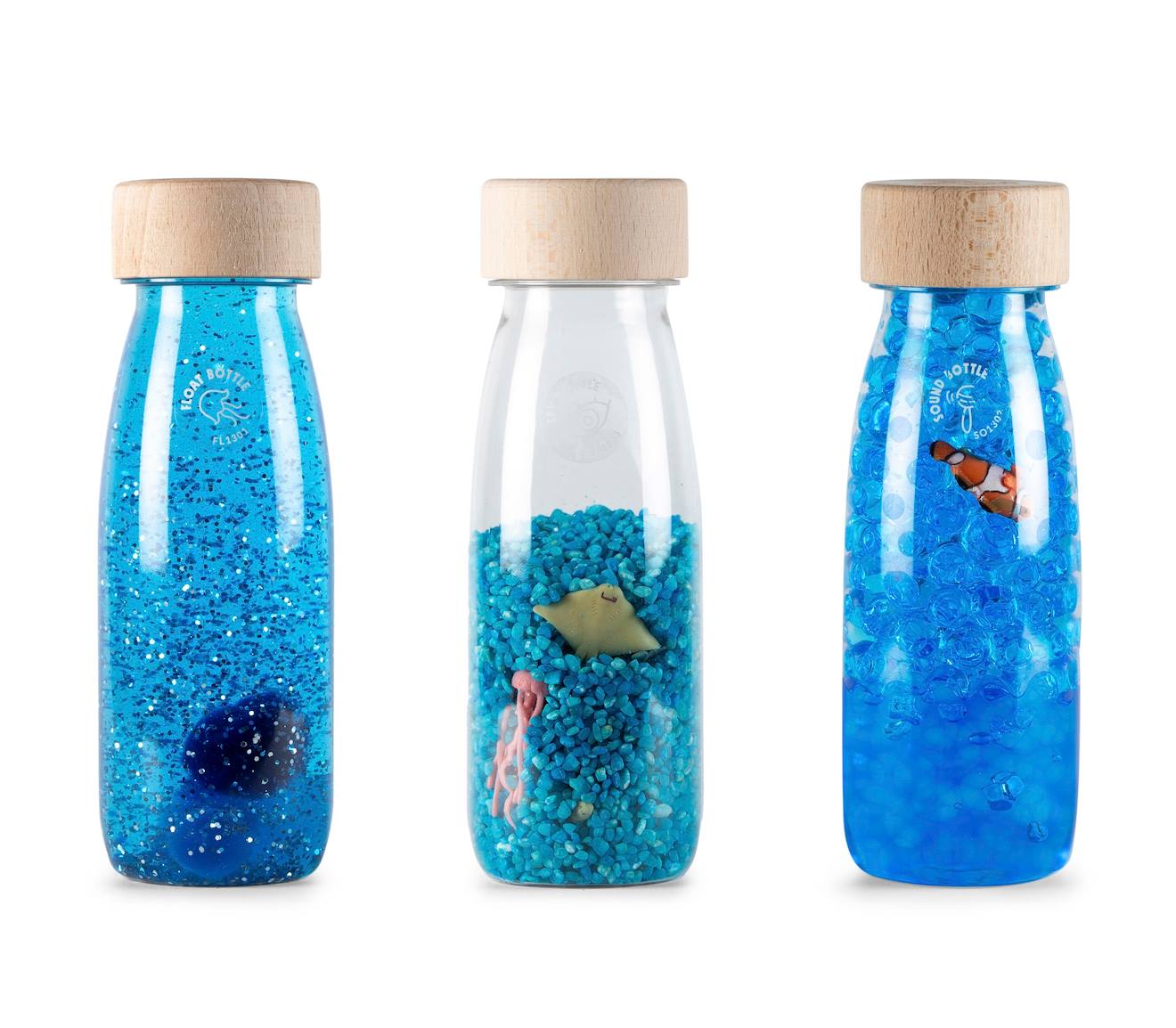 3 bouteilles sensorielles serenity bleu