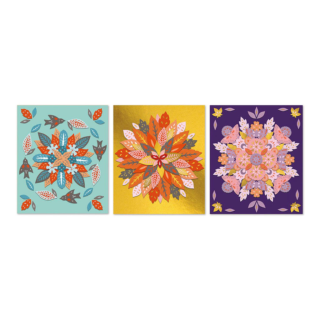 3 mandalas sur la nature multicolore