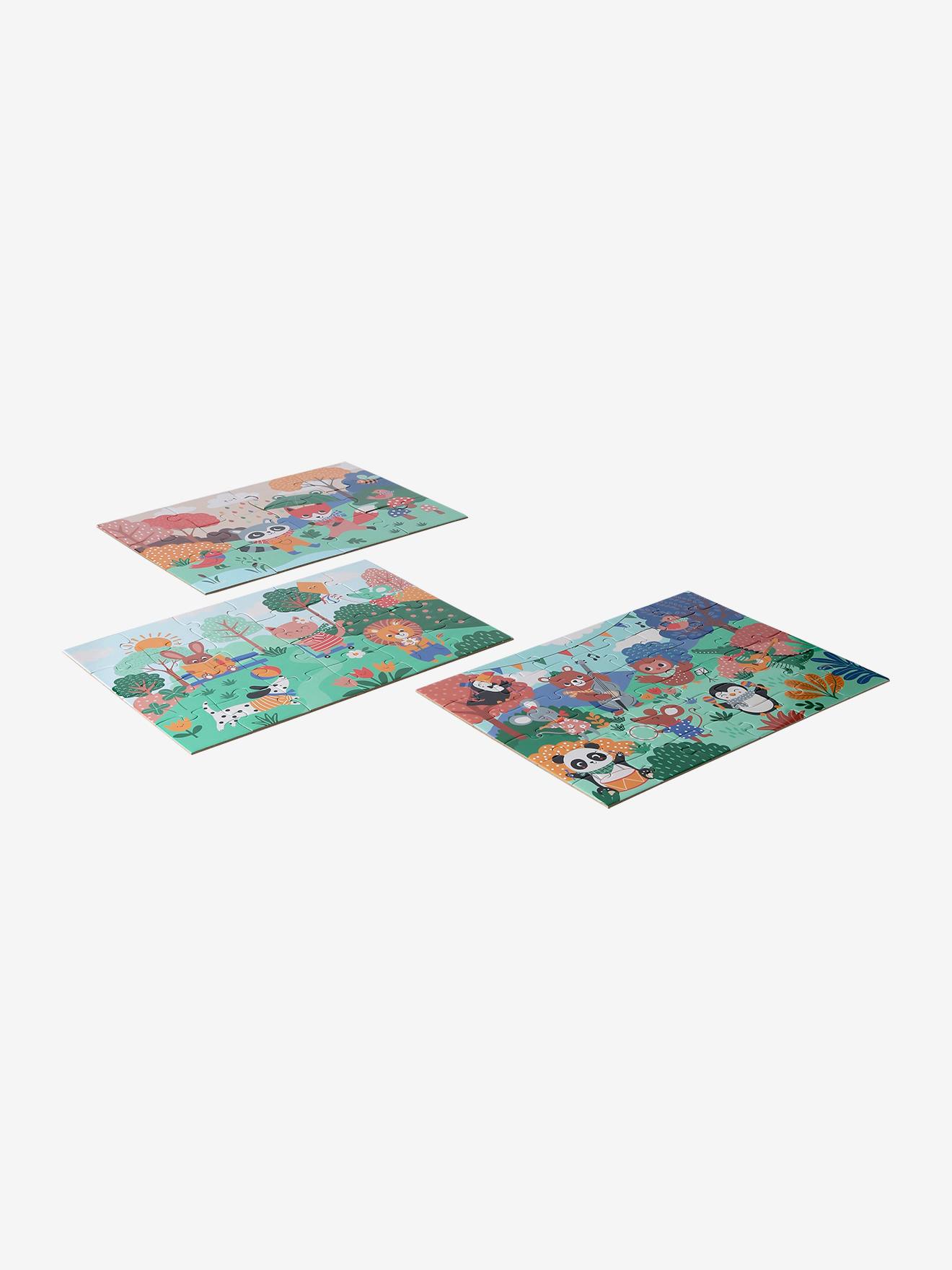 3 puzzles évolutifs 12 à 36 pièces en carton les animaux joyeux multicolore