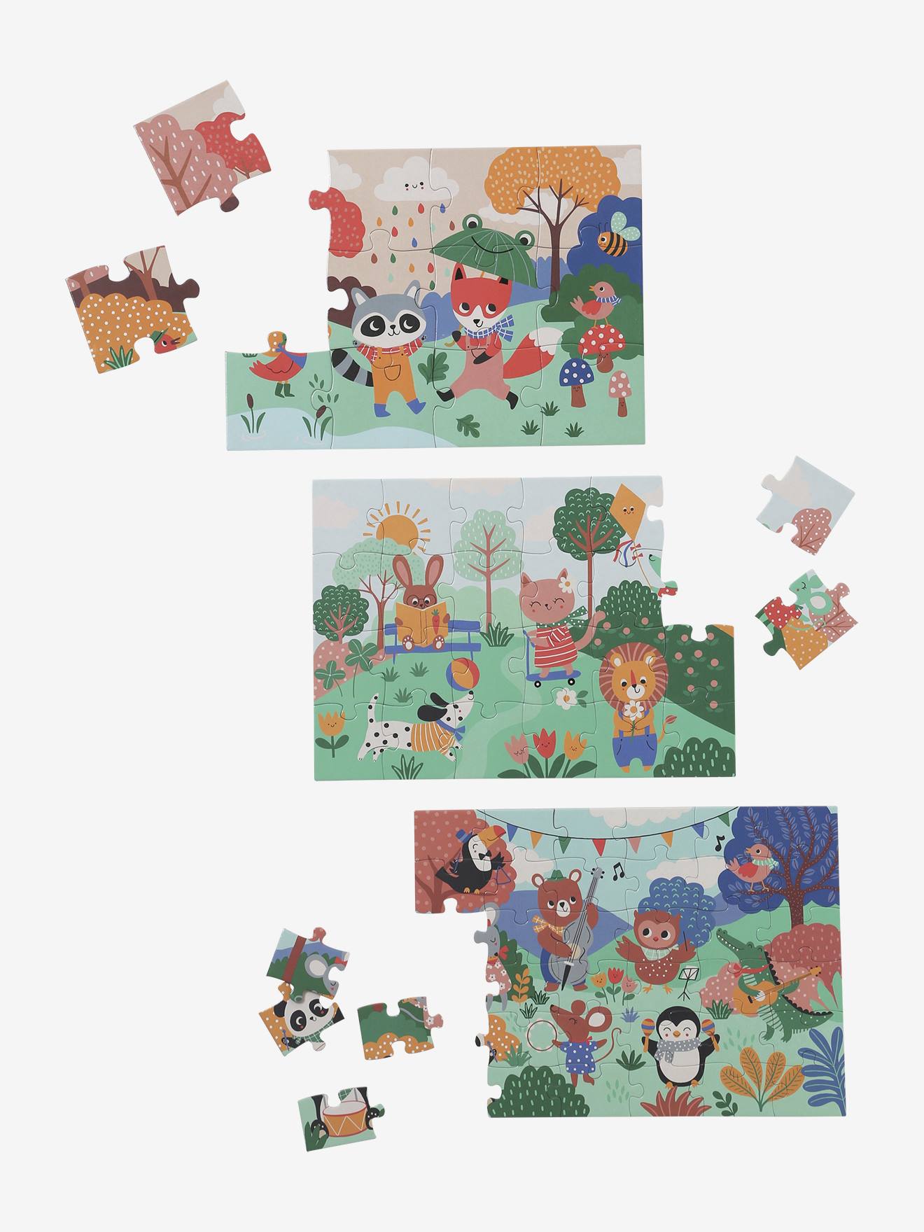 3 puzzles évolutifs 12 à 36 pièces en carton les animaux joyeux multicolore