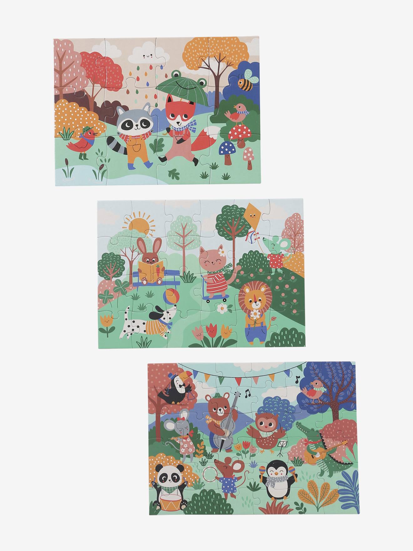 3 puzzles évolutifs 12 à 36 pièces en carton les animaux joyeux multicolore