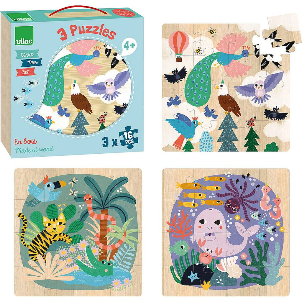 3 puzzles terre mer ciel bleu