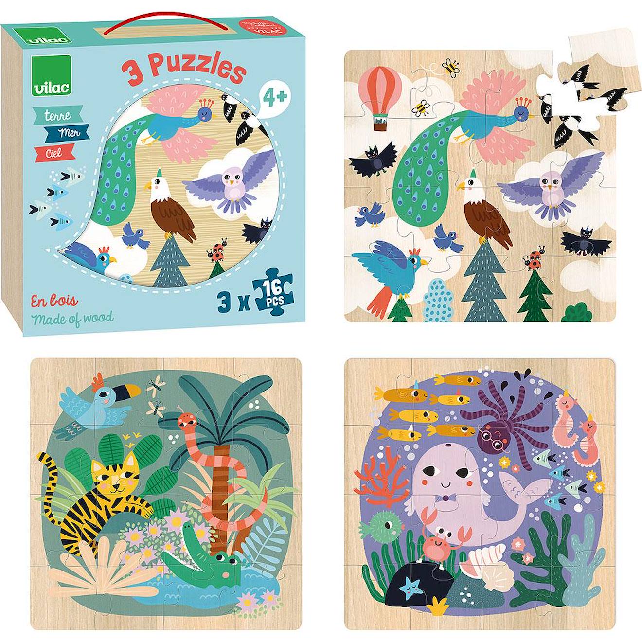 3 puzzles terre mer ciel bleu