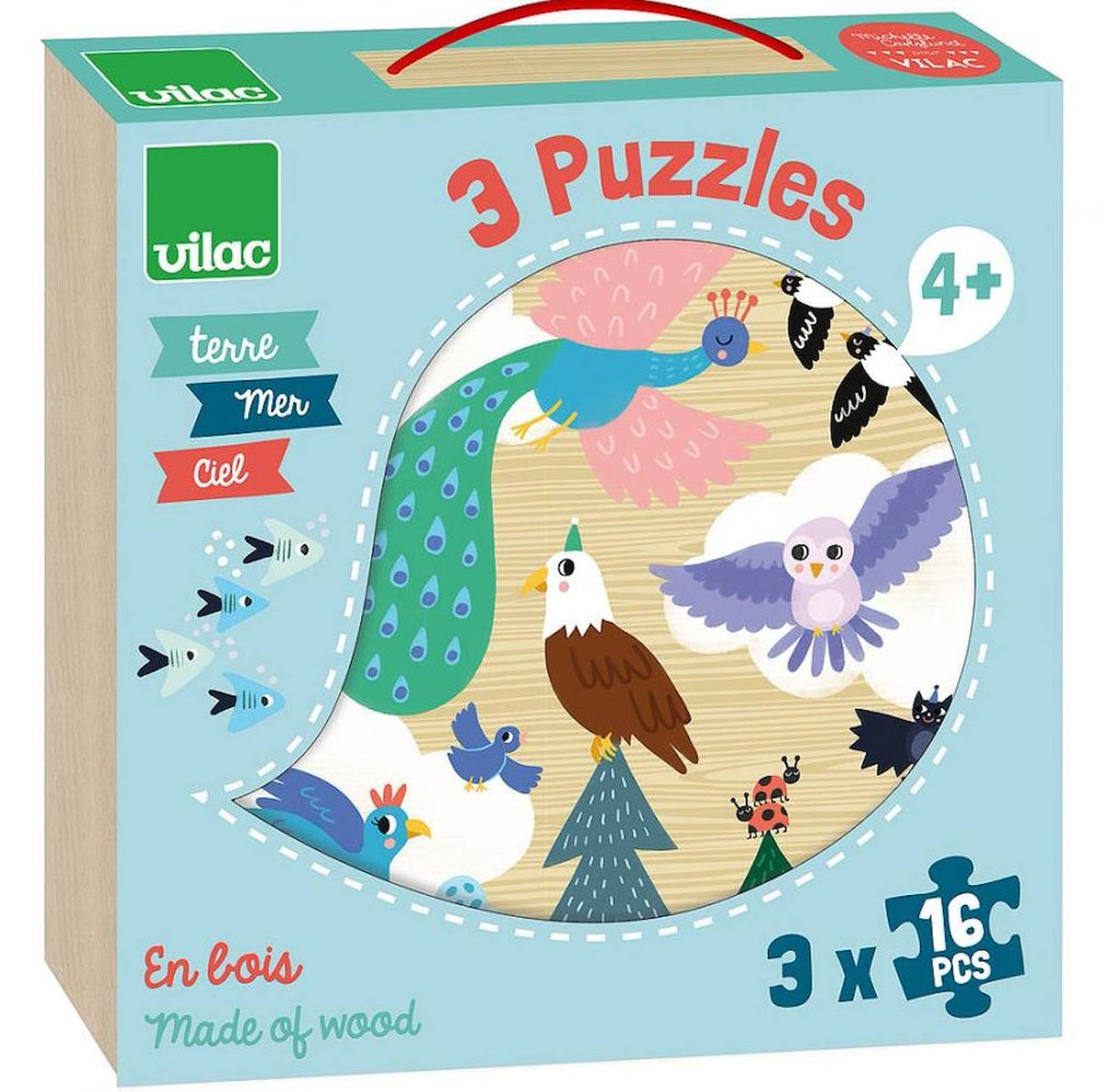 3 puzzles terre mer ciel bleu
