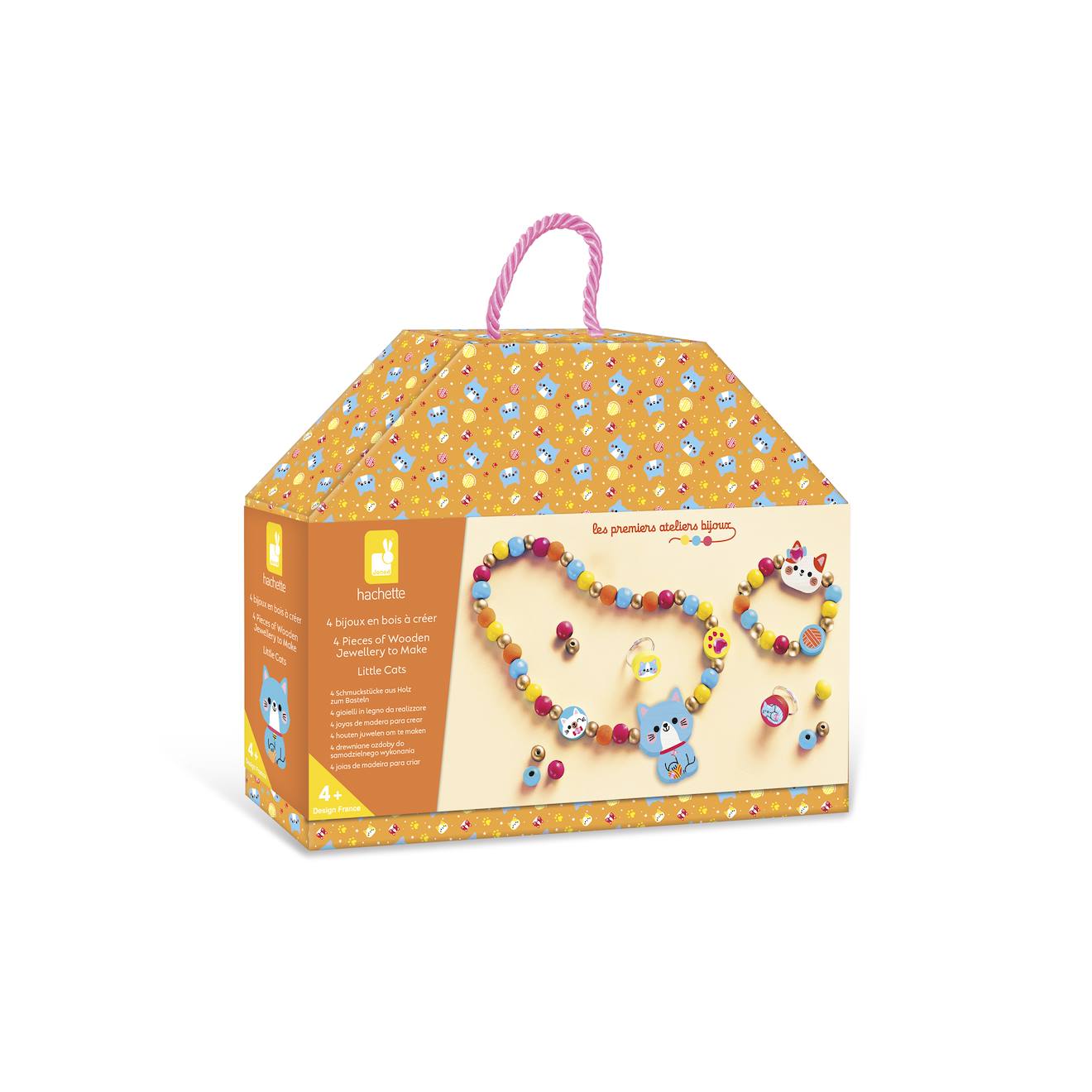 4 bijoux en bois à créer petits chats multicolore