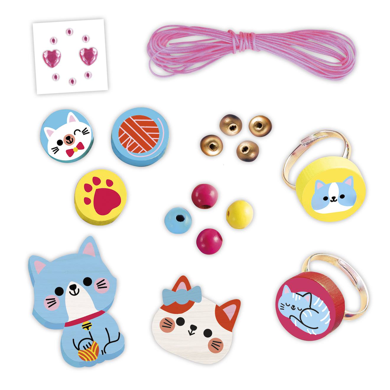 4 bijoux en bois à créer petits chats multicolore