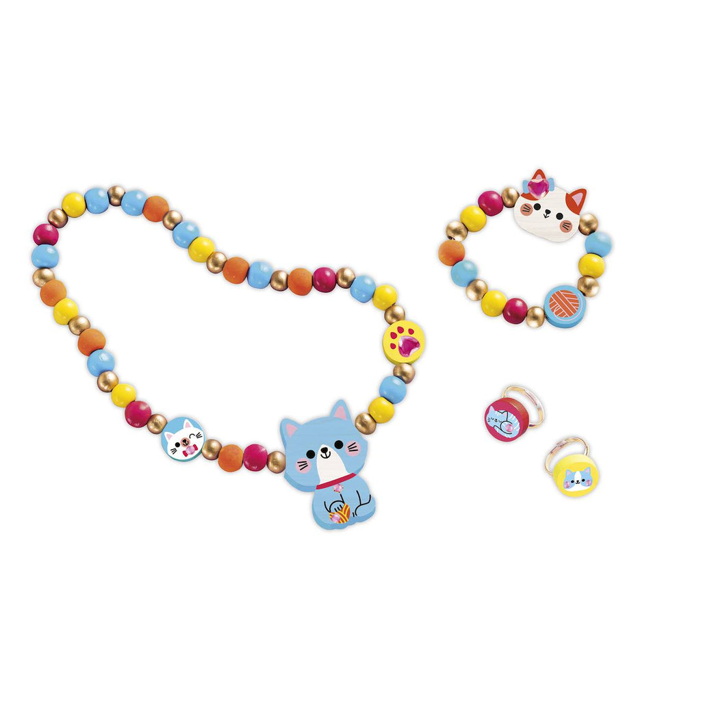 4 bijoux en bois à créer petits chats multicolore
