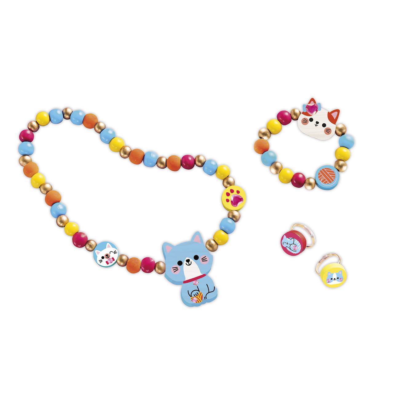 4 bijoux en bois à créer petits chats multicolore