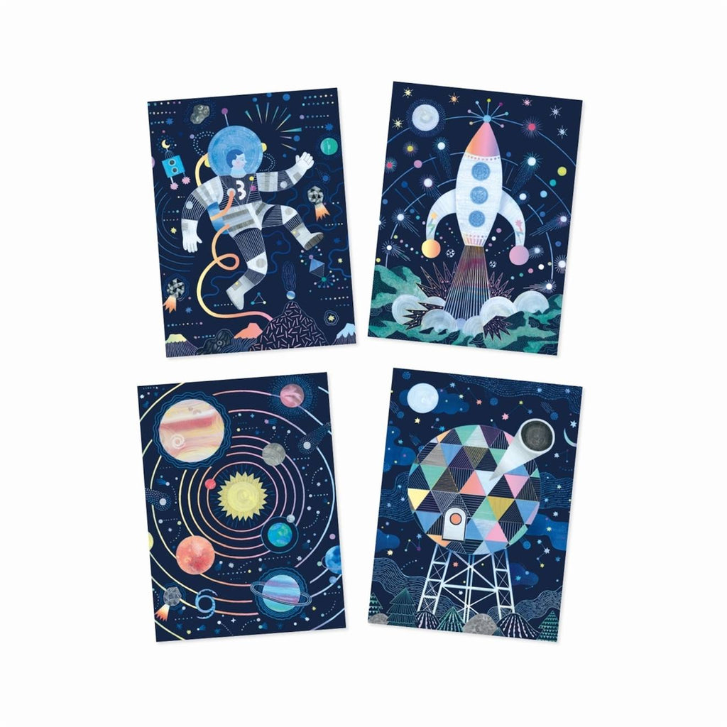 4 cartes à gratter mission cosmique multicolore