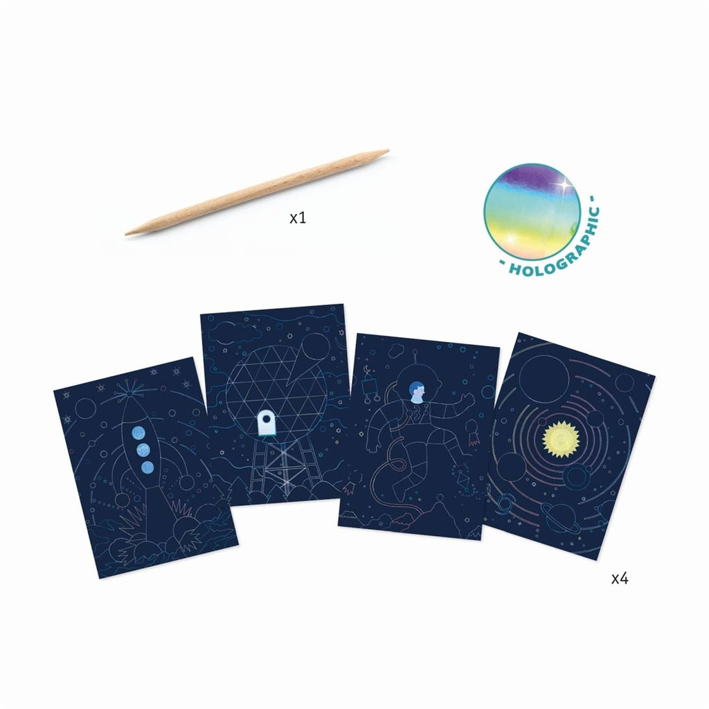 4 cartes à gratter mission cosmique multicolore