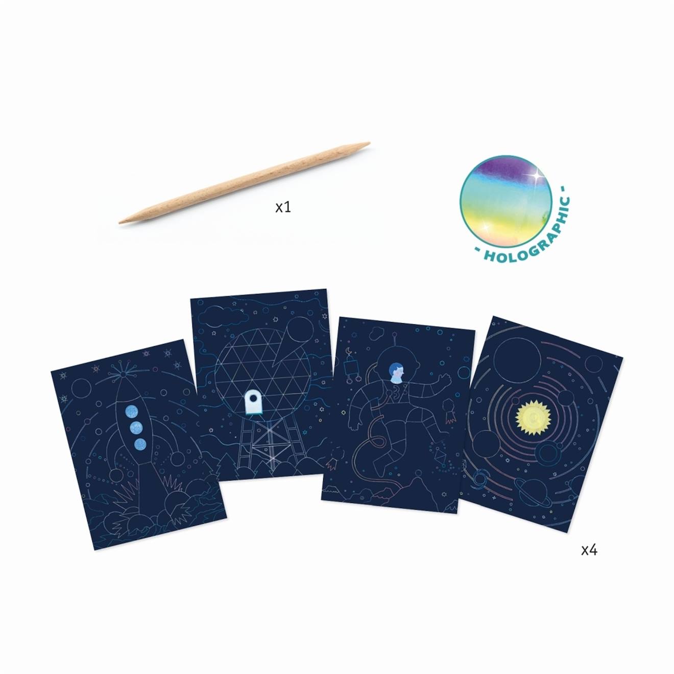4 cartes à gratter mission cosmique multicolore