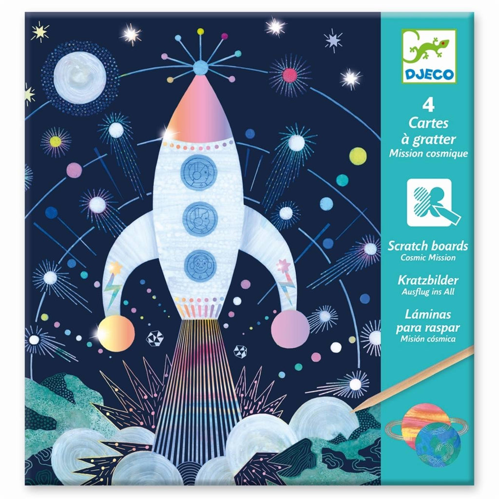 4 cartes à gratter mission cosmique multicolore