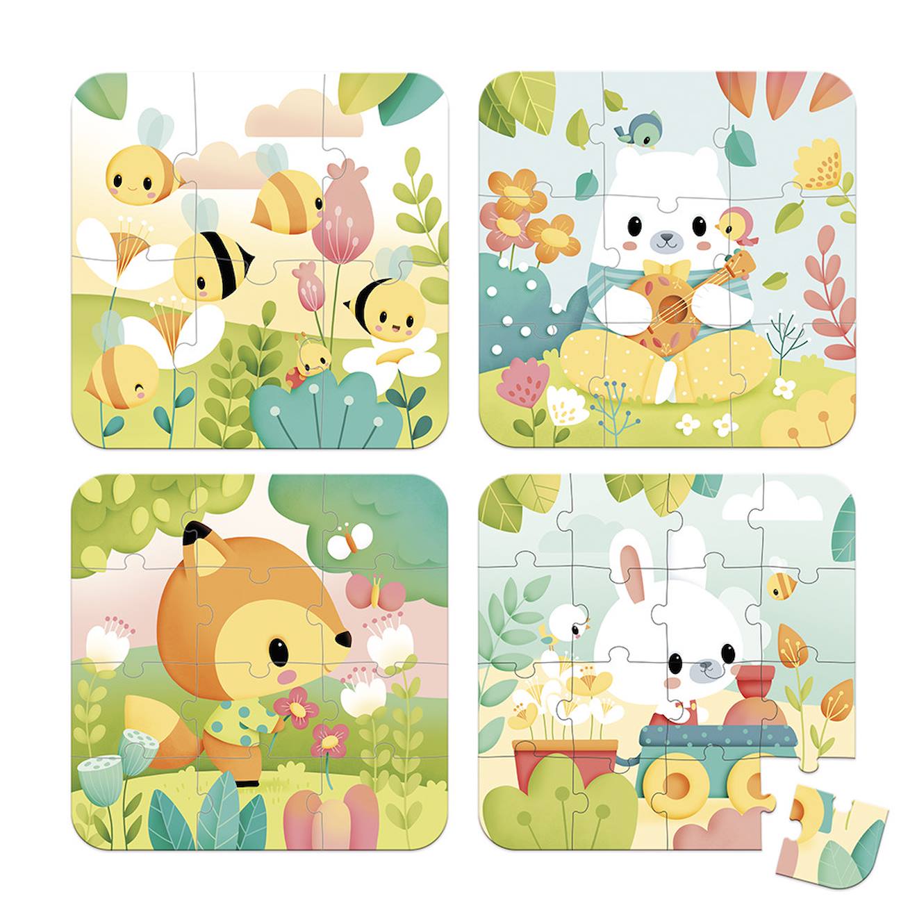 4 puzzles animaux, 6-9-12-16 pièces multicolore