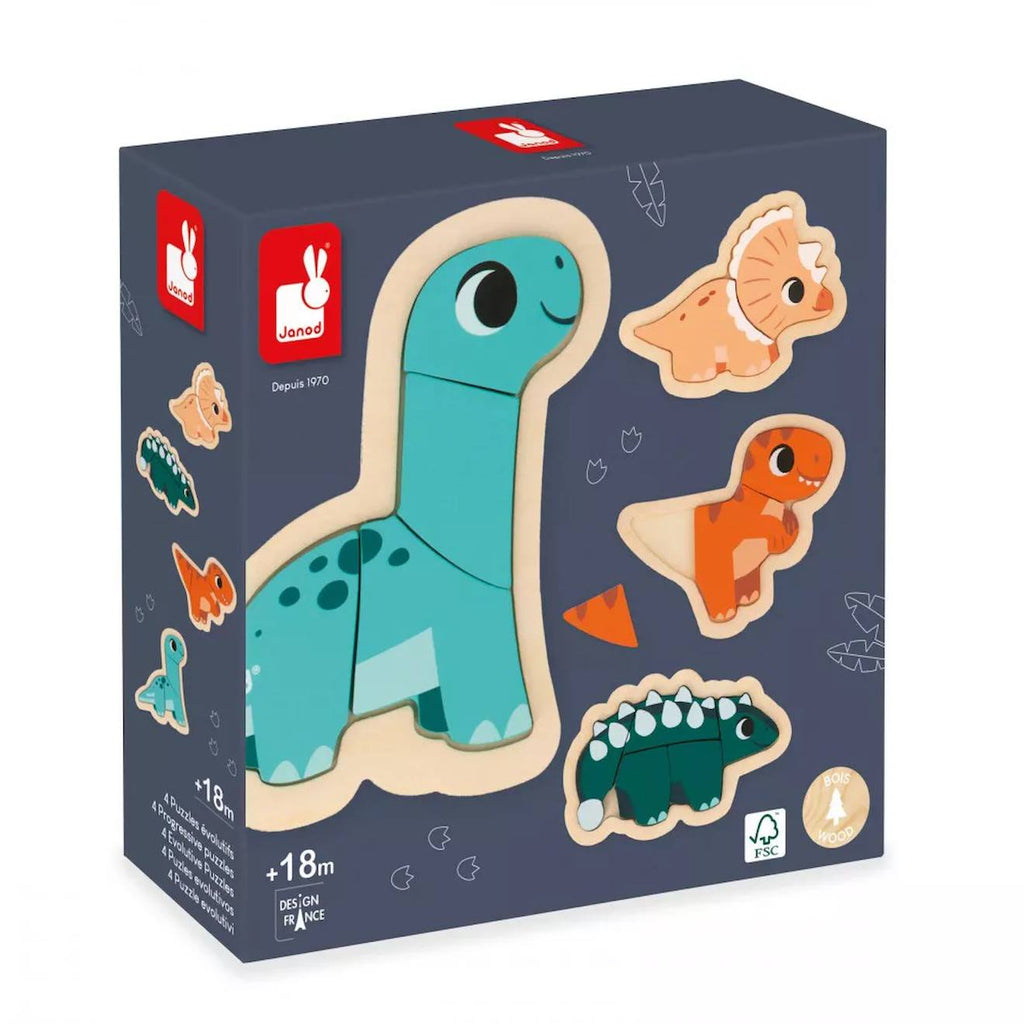 4 puzzles évolutifs dino, 2 à 5 pièces multicolore