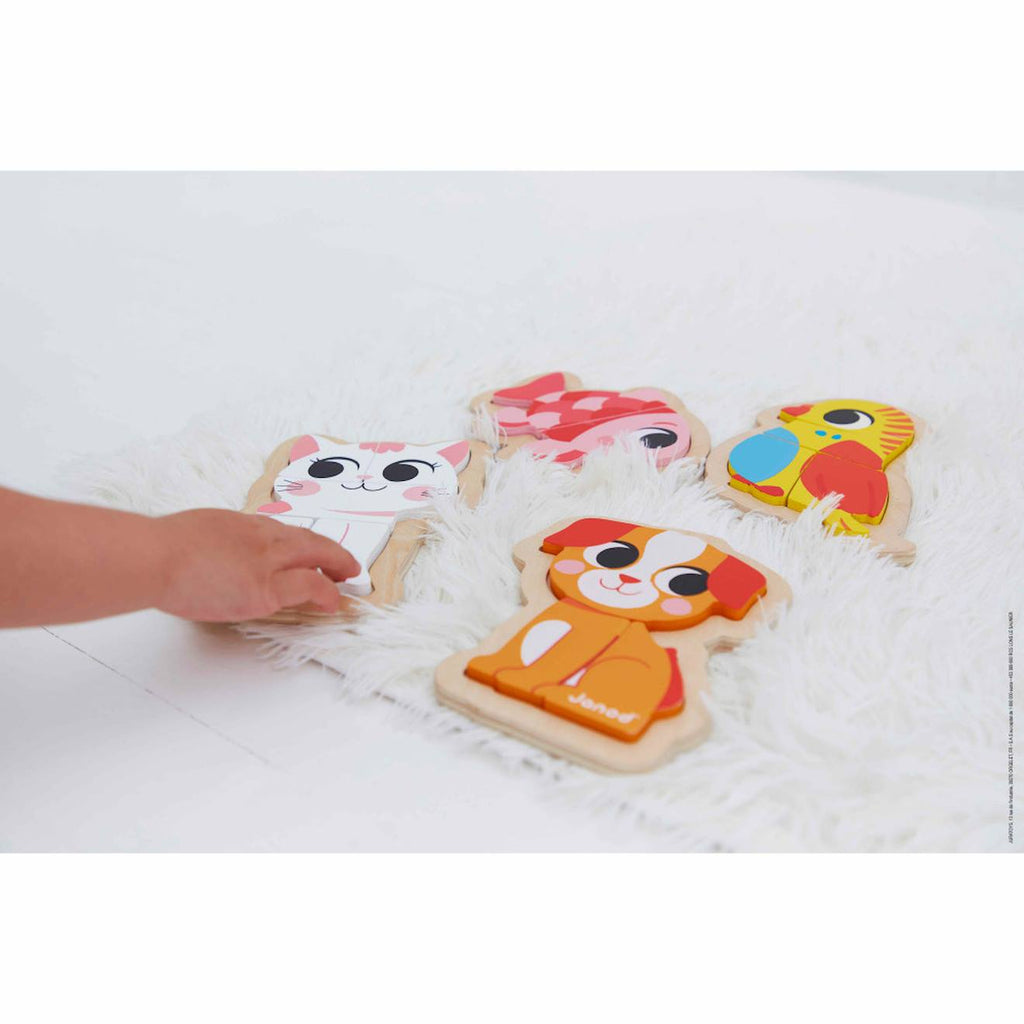 4 puzzles évolutifs en bois animaux 2 à 5 pièces multicolore