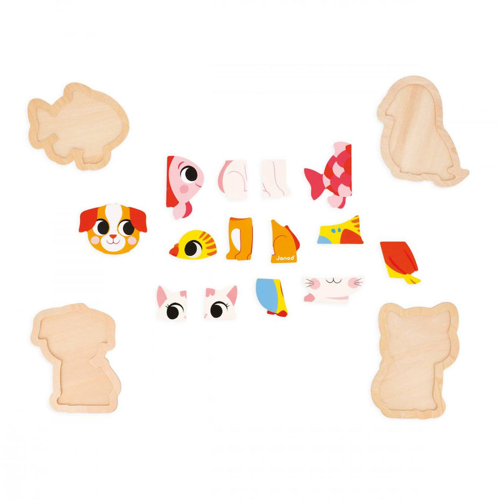 4 puzzles évolutifs en bois animaux 2 à 5 pièces multicolore