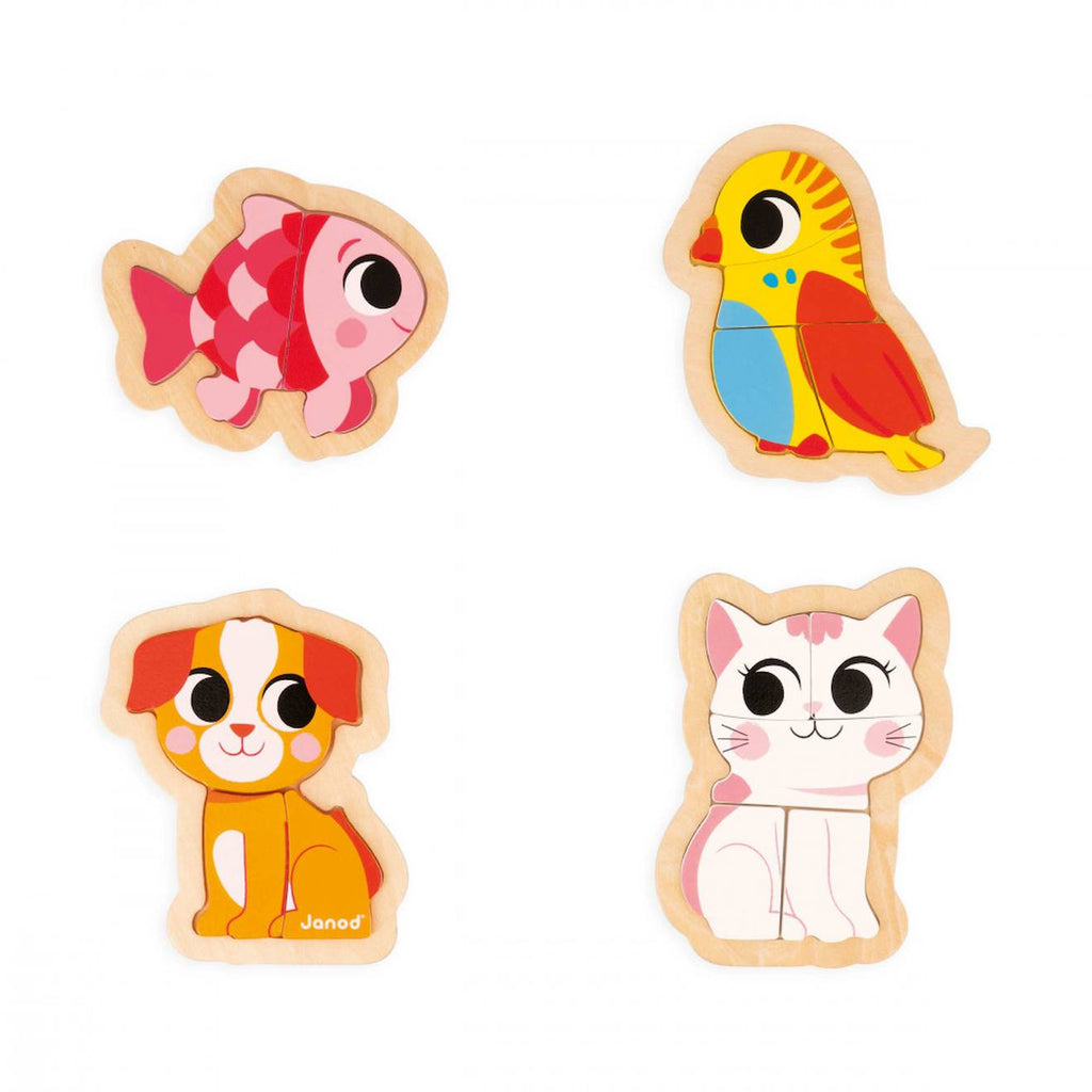 4 puzzles évolutifs en bois animaux 2 à 5 pièces multicolore