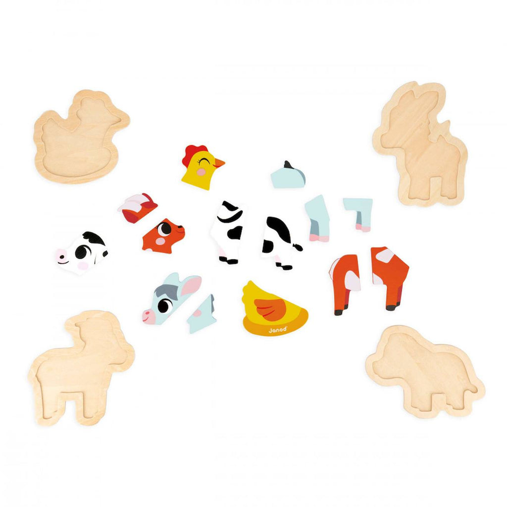 4 puzzles évolutifs en bois ferme 2 à 5 pièces multicolore