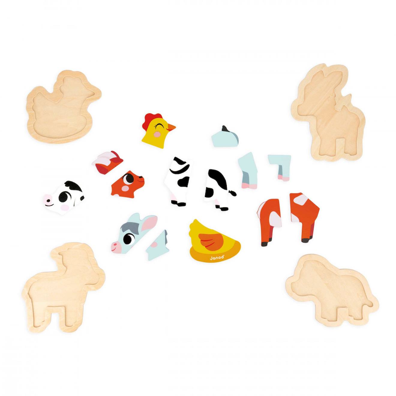 4 puzzles évolutifs en bois ferme 2 à 5 pièces multicolore
