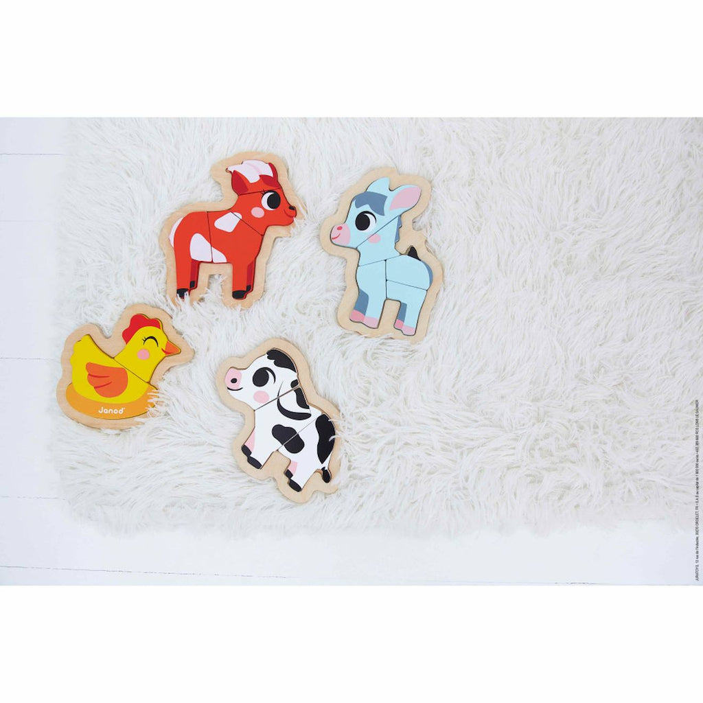 4 puzzles évolutifs en bois ferme 2 à 5 pièces multicolore