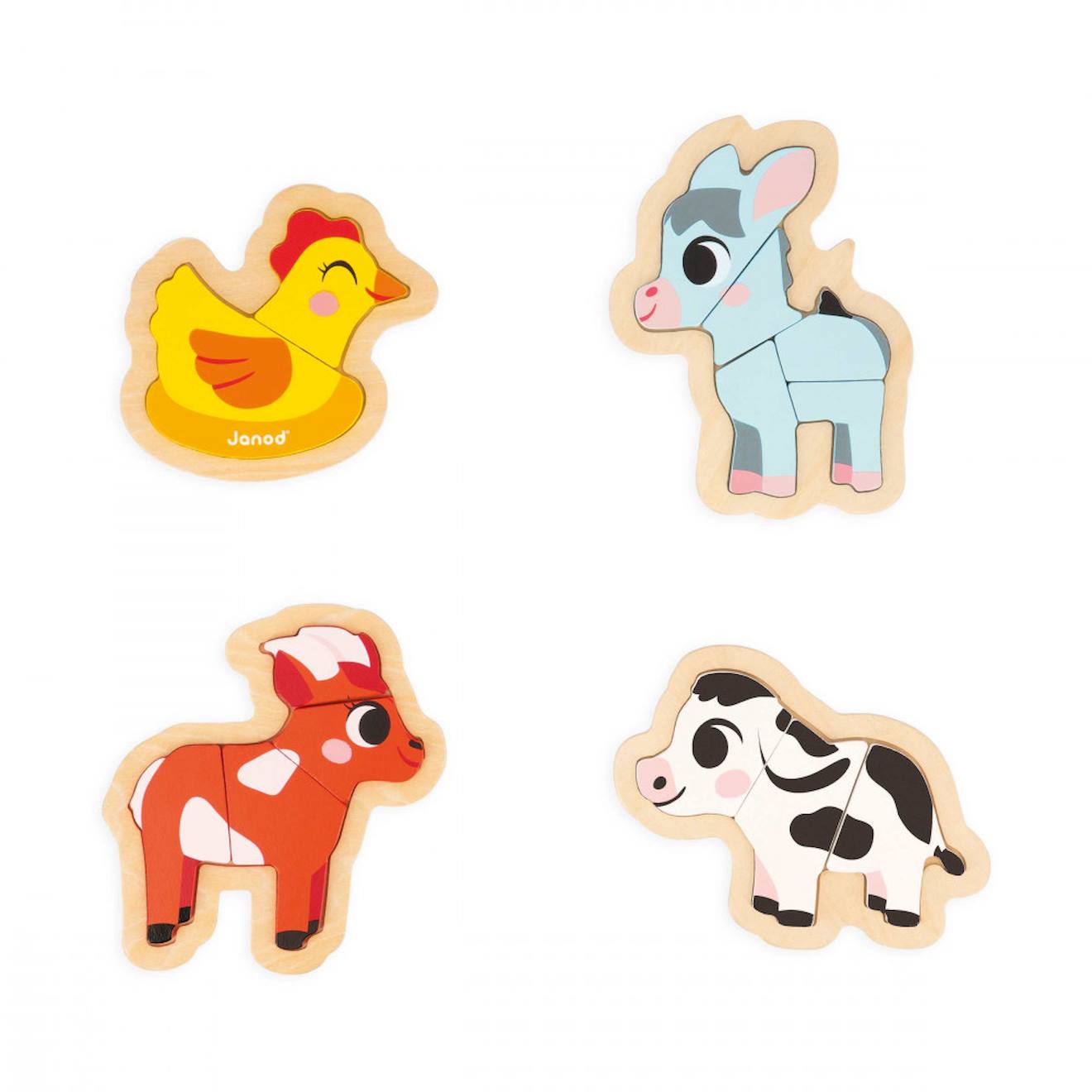 4 puzzles évolutifs en bois ferme 2 à 5 pièces multicolore