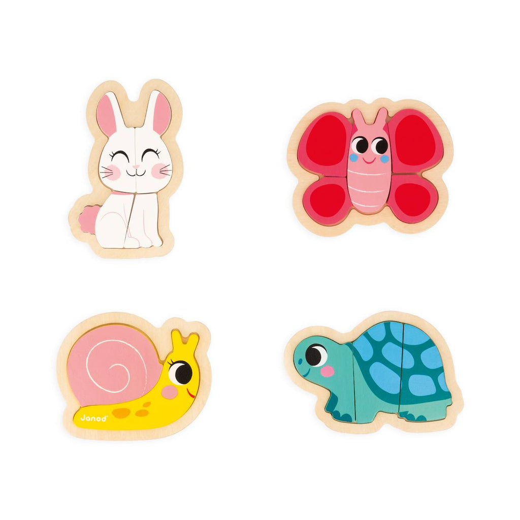4 puzzles évolutifs en bois jardin 2 à 5 pièces multicolore