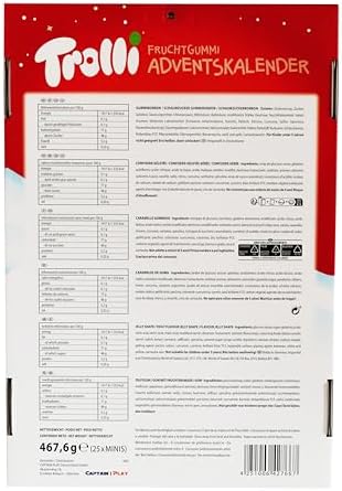 Ingrédients du calendrier de l'Avent Trolli