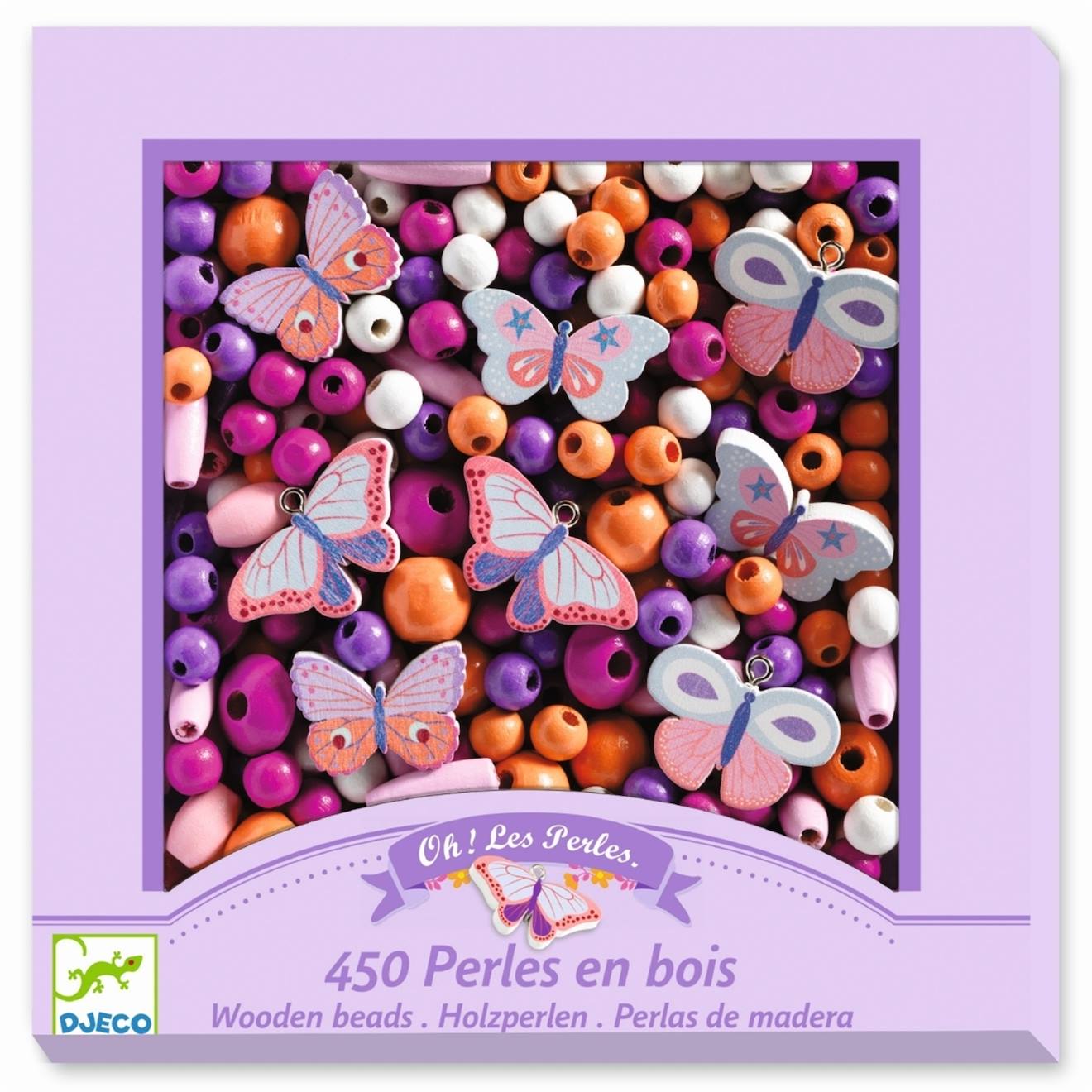 450 perles en bois papillons multicolore