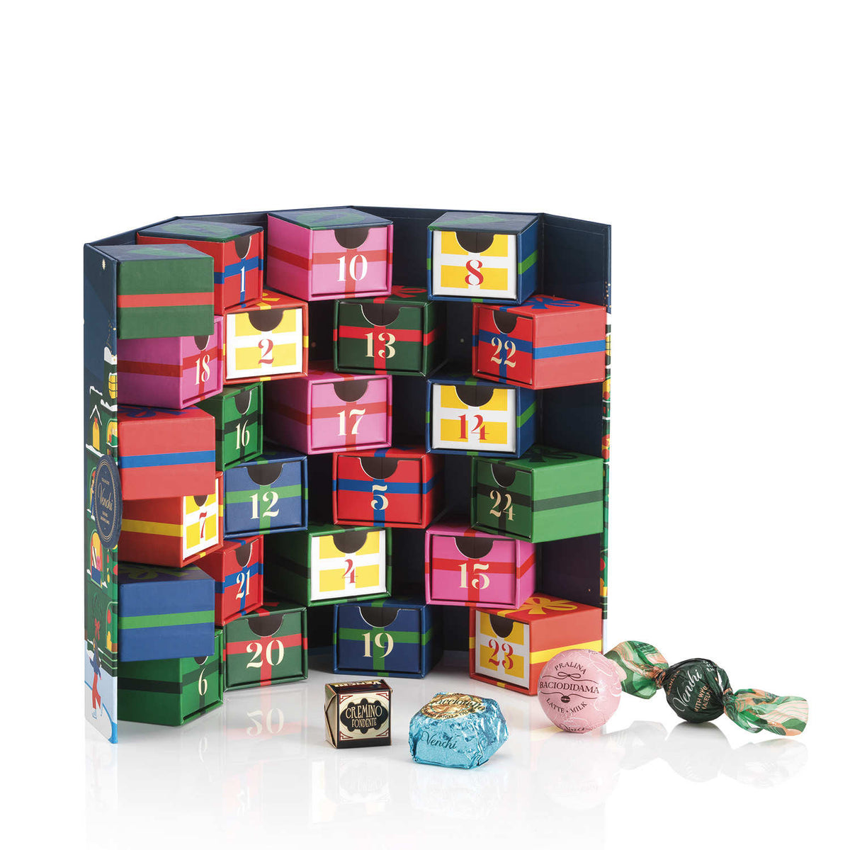 Calendrier de l'Avent Prestige Venchi ouvert, 24 tiroirs et chocolats
