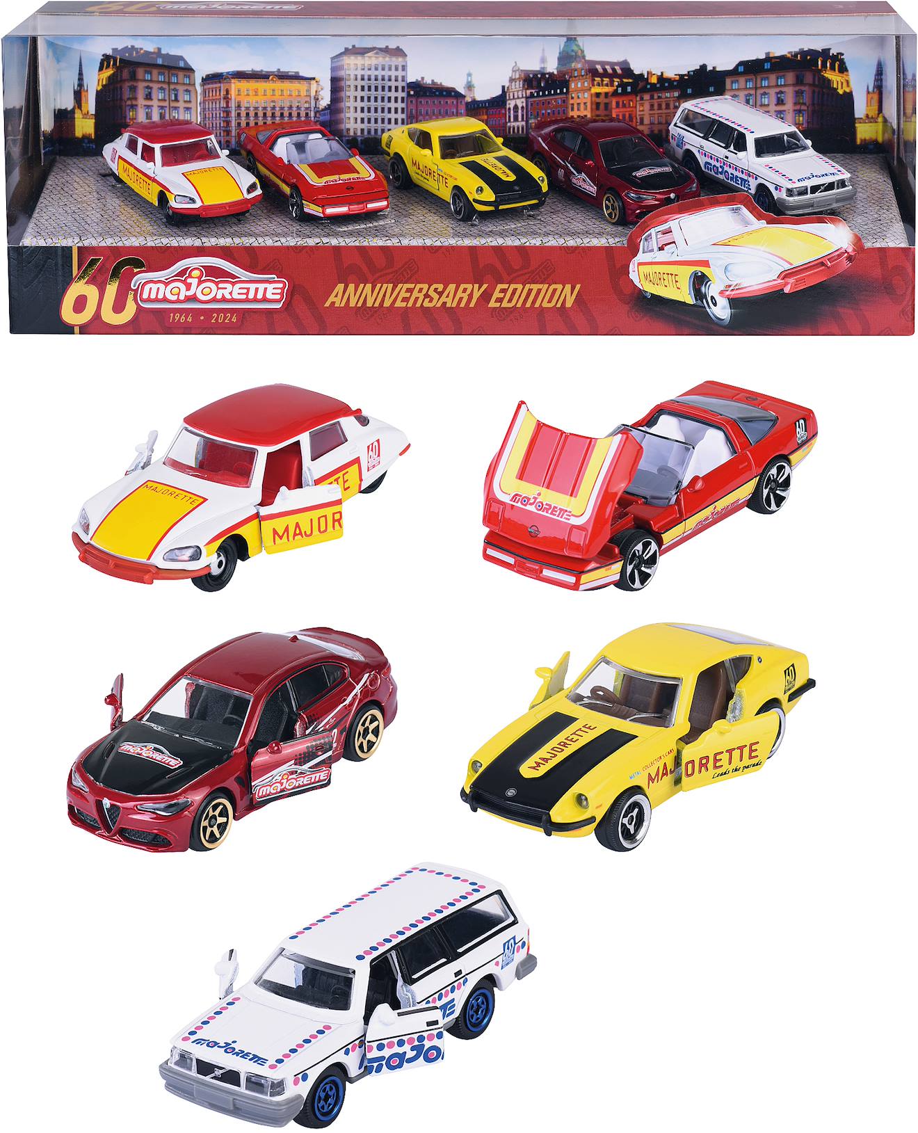 5 véhicules à l'échelle 1/64ème majorette 60 ans multicolore