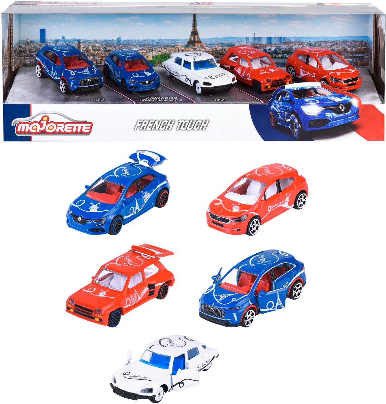 5 véhicules à l'échelle 1/64ème majorette french multicolore