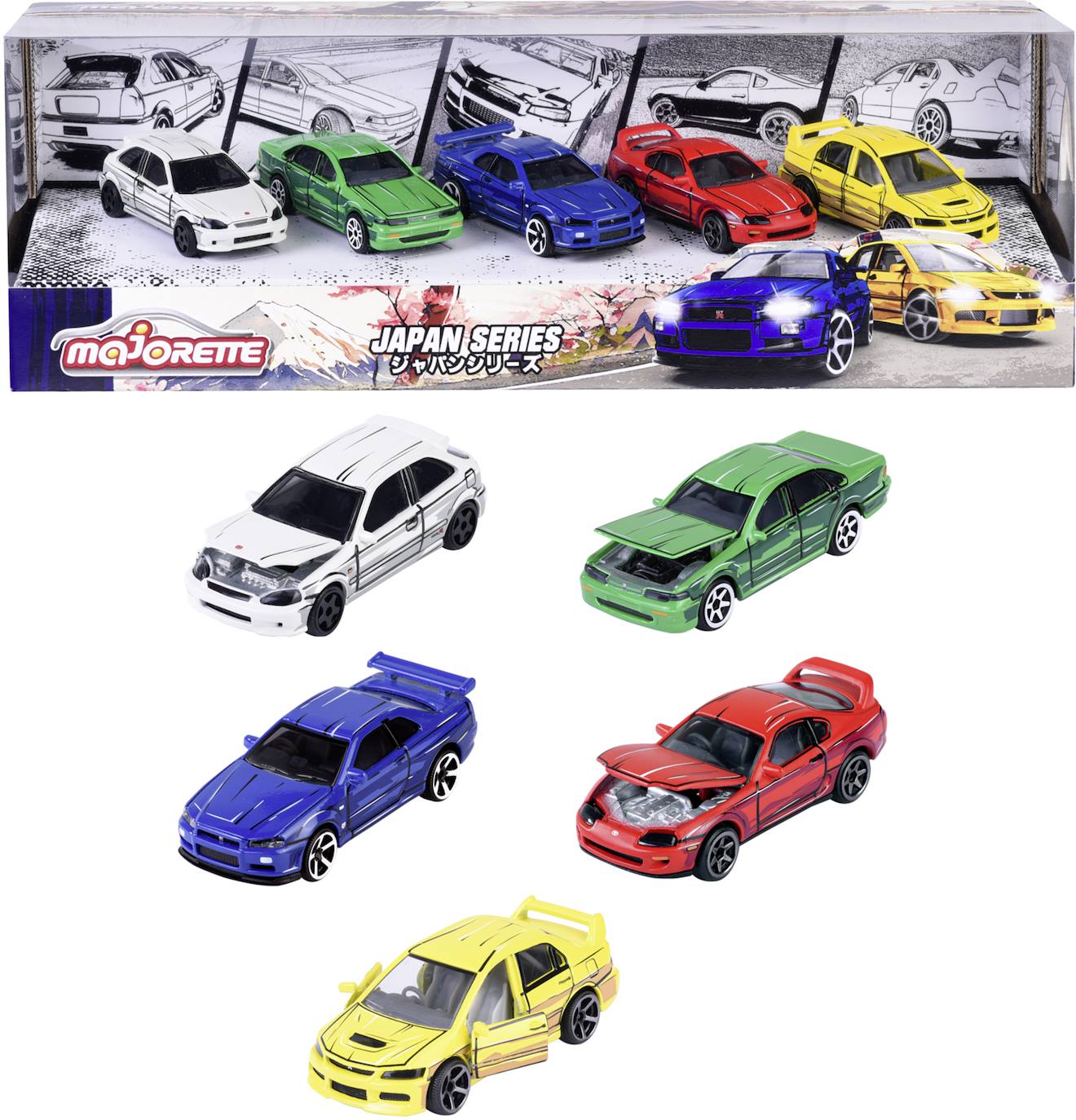 5 véhicules à l'échelle 1/64ème majorette japonaise multicolore