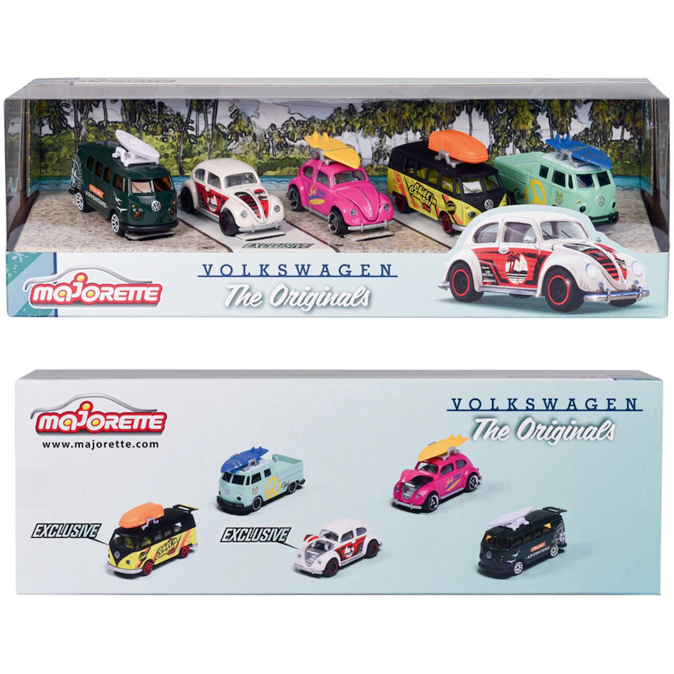 5 véhicules à l'échelle 1/64ème majorette volkswagen multicolore